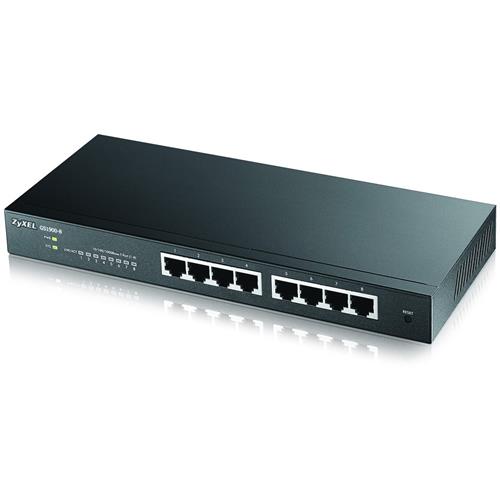 Zyxel GS1900-8 8-port Desktop Gigabit Web Smart switch: 8x Gigabit metal, IPv6, 802.3az (Green), fanless v2