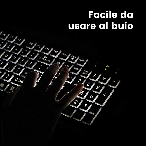 Perixx PERIBOARD-317 Tastiera Retroilluminata USB, LED Bianchi, Layout Italiano