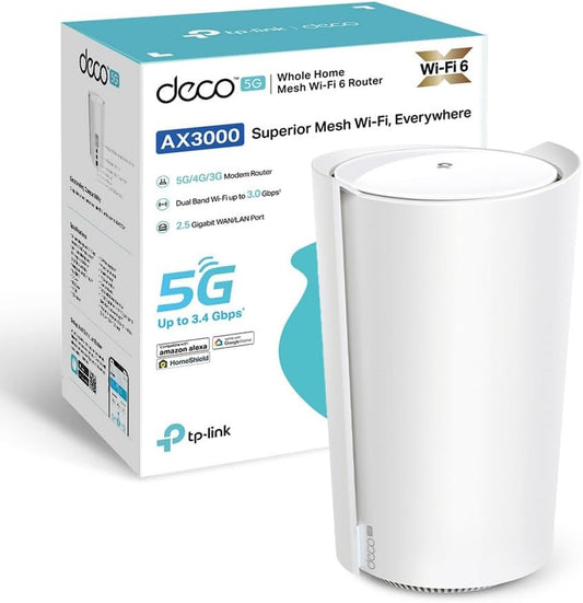 TP-Link Deco X3000-5G Router con Sim, 5G Mesh WiFi 6, AX3000Mbps Dual Band, Modem Ultraveloce con Velocità Fino a 3.4 Gbps, Porta WAN/LAN da 2.5 Gbps, Alexa, Plug&Play