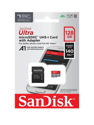 SanDisk 128GB Ultra scheda microSDXC + adattatore SD fino a 140 MB/s con prestazioni app A1 UHS-I Class 10 U1