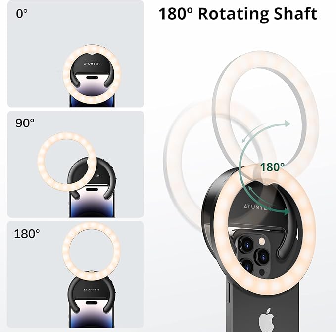 ATUMTEK Anello luminoso per telefono Selfie Ring Light Ricaricabile a Morsetto 40 LED