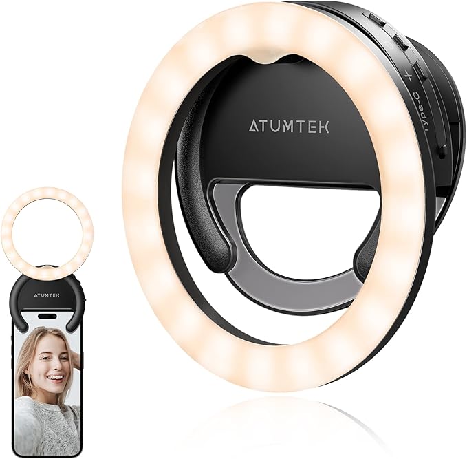 ATUMTEK Anello luminoso per telefono Selfie Ring Light Ricaricabile a Morsetto 40 LED