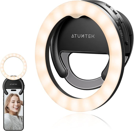 ATUMTEK Anello luminoso per telefono Selfie Ring Light Ricaricabile a Morsetto 40 LED
