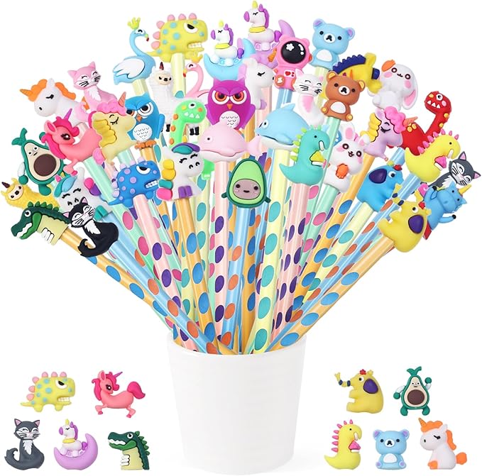 Matite triangolari per Bambini Colorate con Topper Animali