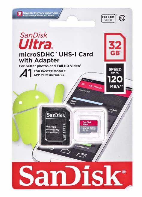 SanDisk Ultra 32 GB microSDHC Memory Card + SD Adapter with A1 App Performance Up to 120 MB/s, Class 10, U1, SDSQUA4-032G-GN6MA , Red/Grey
