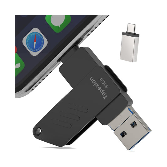 Chiavetta di memoria USB per iPhone 64 GB, disco rigido esterno per cellulare, chiavetta USB C 3.0, chiavetta USB, con protezione password, colore nero