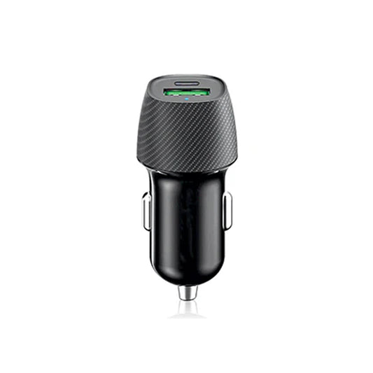 Caricatore Auto Universale Doppia Uscita Usb A / Usb C 20W Premium Nero