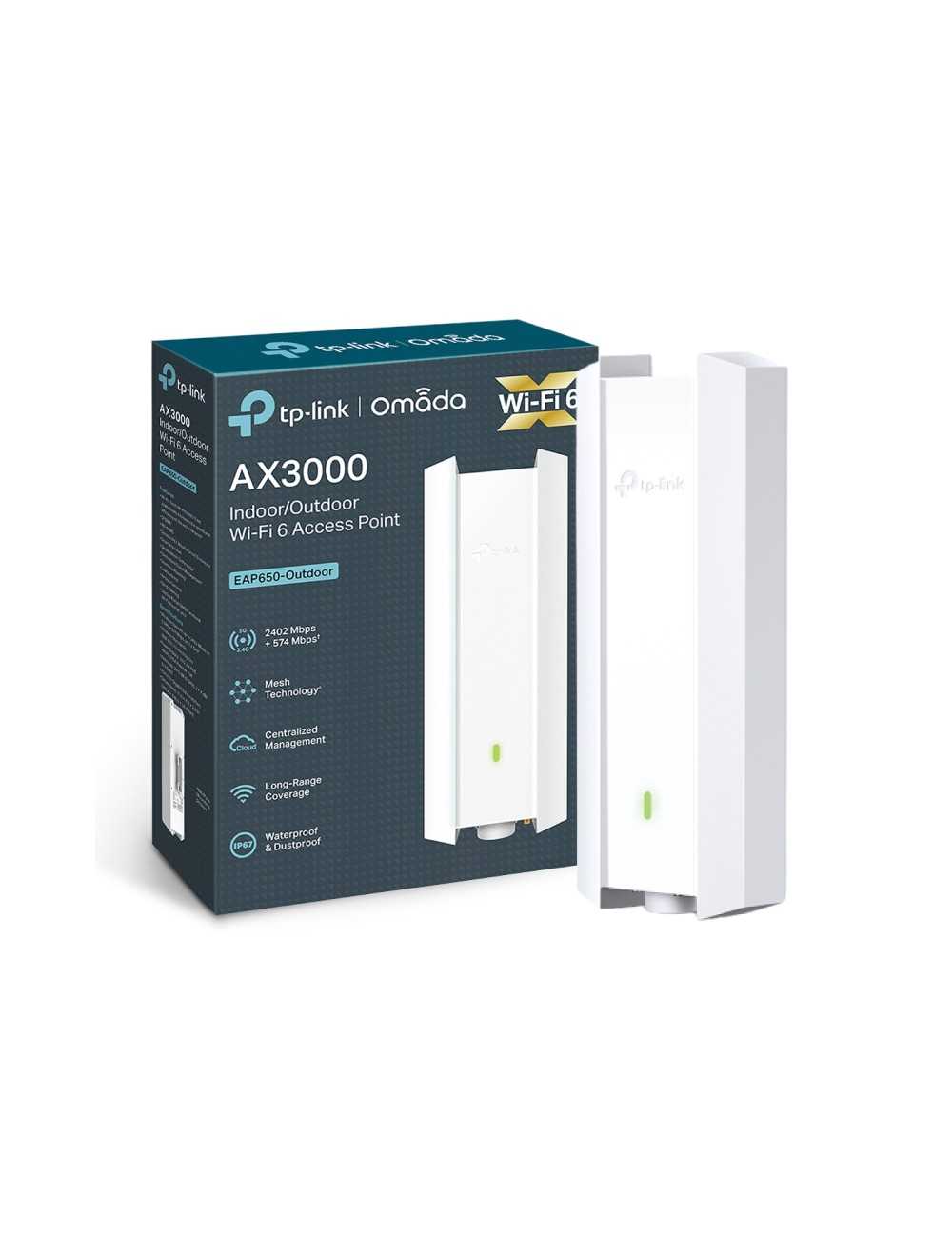 Wireless N Access Point In/Outdoor AX3000 TP-LINK EAP650-Outdoor 1P Gigabit, Dual-band 802.3at Poe and passive,IP67,4 int.ant.
