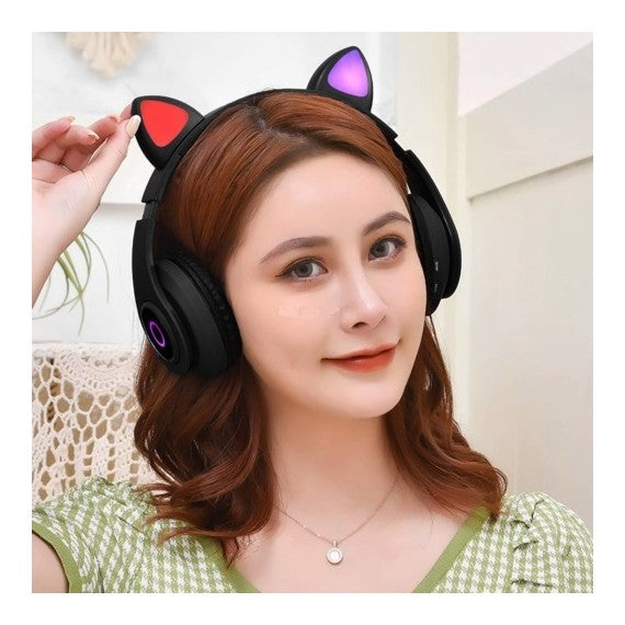 Cuffie Wireless B39M gatto black - Bluetooth headphones 5.0 - luci led rgb - ingresso memory - pieghevoli e richiudibili!