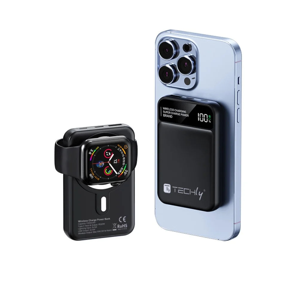 Power Bank Wireless Magnetico 3 in 1 con LED 10.000 mAh 22,5W
