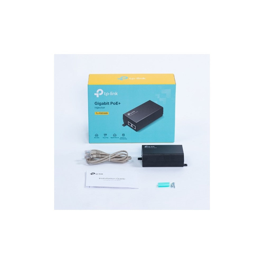 TP-Link - PoE160S - PoE+ Injector Adapter, 1x Gigabit PoE Port, 1x Gigabit Non-PoE Port, 802.3at/af Compliant, Data and Power Carried over The Same Cable Up to 100 Meters, Plastic Case, Pocket Size