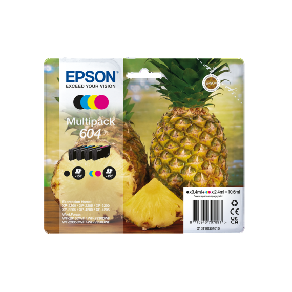 MULTIPACK EPSON 604 BK-C-M-Y ANANAS C13T10G64010 CARTUCCIA ORIGINALE