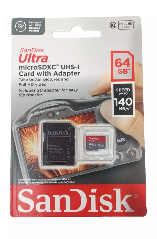 SanDisk Ultra 64GB SDXC 140MB/s - Scheda di Memoria, con velocità fino a 140 MB/s, prestazioni dell'app A1, UHS-I, Classe 10, U1