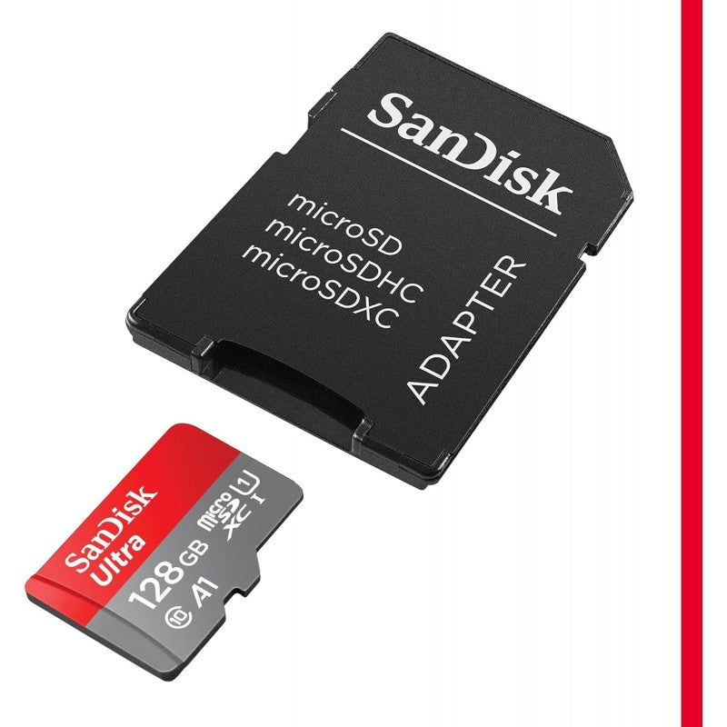 SanDisk 128GB Ultra scheda microSDXC + adattatore SD fino a 140 MB/s con prestazioni app A1 UHS-I Class 10 U1
