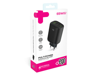 Caricatore da rete Multiporta Usb A - Usb C 65W Nero