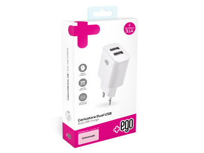 Caricatore da rete doppia uscita Usb A - 3.1A Bianco