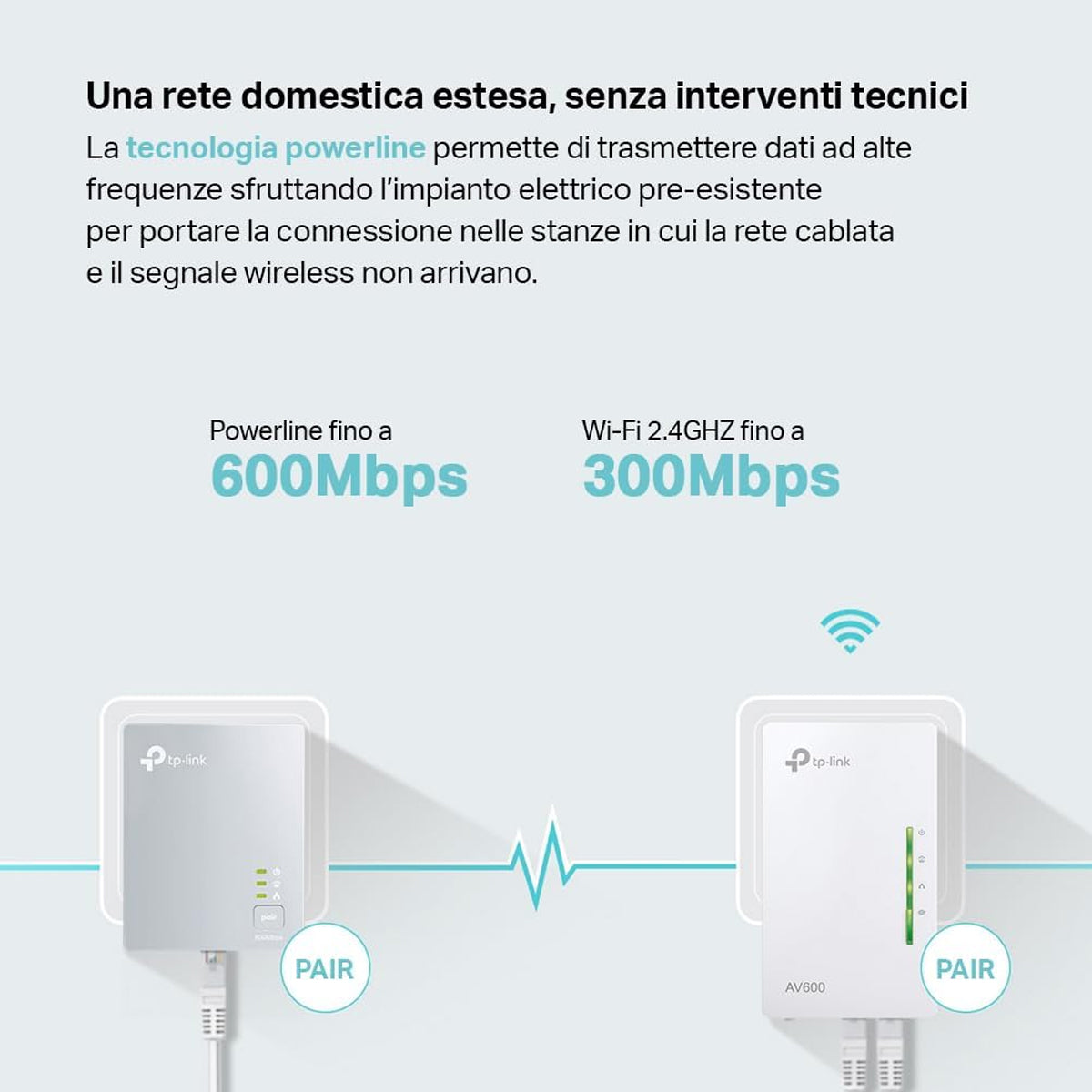 TP-Link TL-WPA4220 KIT Powerline Kit AV600Mbps e Wi-Fi 300Mbps