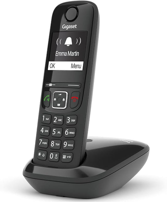 Gigaset AS690 Telefono Portatile Cordless con Vivavoce Alta Qualità, Tastiera Illuminata ed Ampio Display, Black List, Lista Chiamate Fatte, Ricevute e Perse, Nero