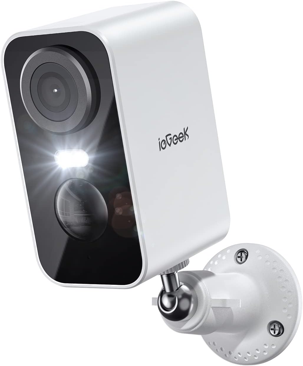 ieGeek 2K Telecamera Wi-Fi Interno Batteria Senza Fili, Videocamera con Faro e Allarme, Visione Notturna a Colori, Rilevamento del Movimento Persona, Sirena, Audio a 2 Vie, Funziona con Alexa