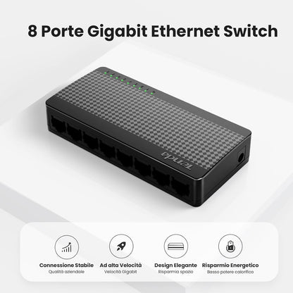 Tenda SG108 V4.0 è uno Switch Ethernet super veloce con 8 porte Gigabit e velocità fino a 10/100/1000 Mbps