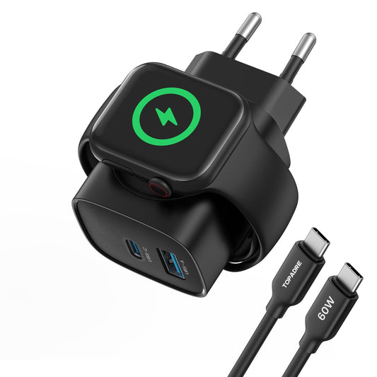 Caricatore per Apple Watch blocco di ricarica rapida 20W, blocco Caricatore da muro USB C PD 3 in 1 per Caricatore iWatch  Nero