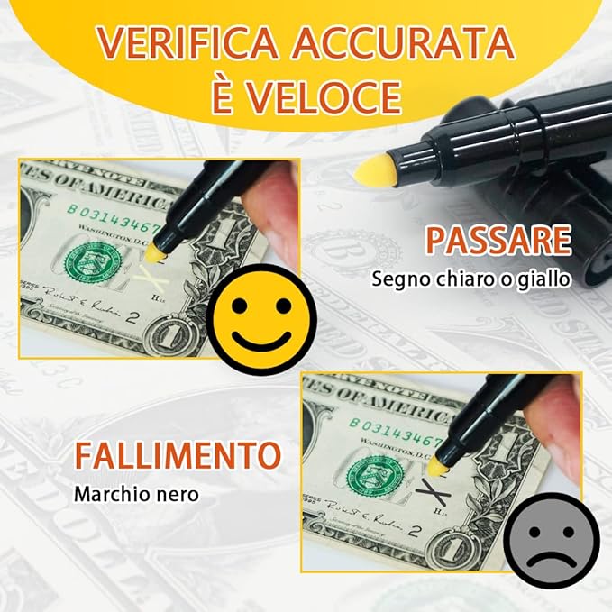 POPYS Rivelatore banconote false in colore nero, marchio chiaro o scuro