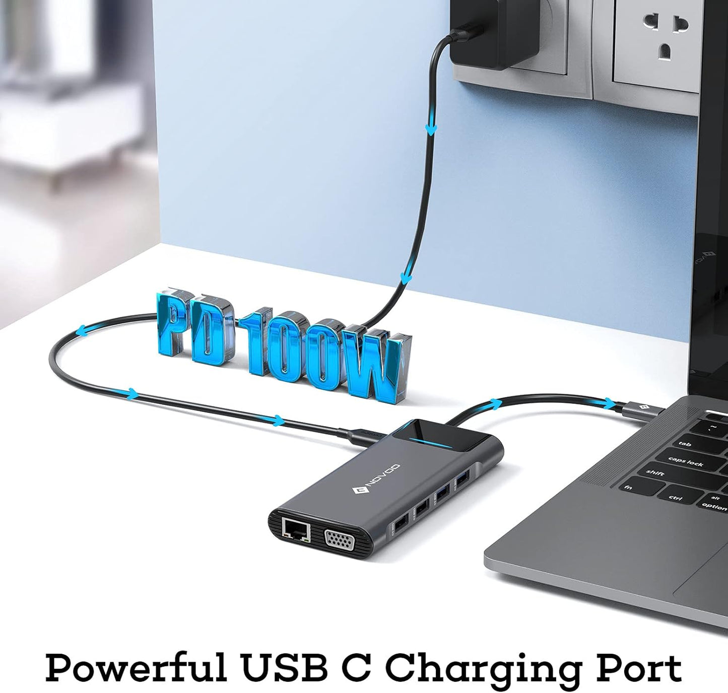 Docking Station USB C Triplo Display, NOVOO 12 in 1 Hub USB C con 2 HDMI, VGA, Ethernet, Lettore SD/TF, 4 USB,Audio da 3,5 mm e Ricarica Rapida PD 100W per MacBook/Dell/Surface/HP