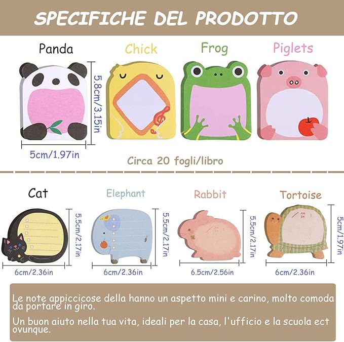 blocchetti memo adesivi animali