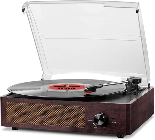 Giradischi Vinile Senza Fili Bluetooth Con Altoparlanti Per Dischi Vinili Platino Vinile Vintage A Cinghia Supporto 3 Velocità, Cuffia, Linea Rca, Ingresso Ausiliare Per Lettore