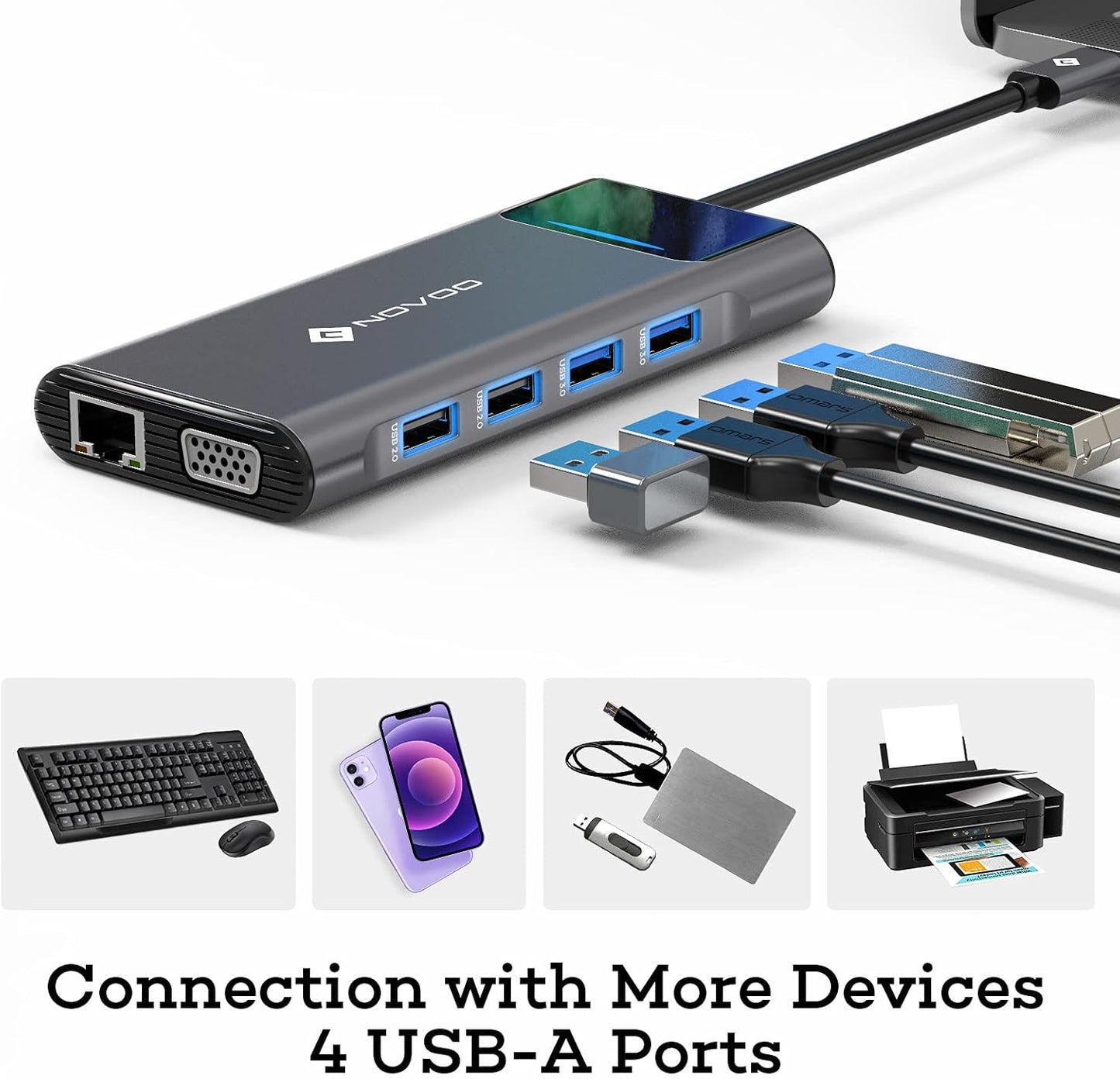 Docking Station USB C Triplo Display, NOVOO 12 in 1 Hub USB C con 2 HDMI, VGA, Ethernet, Lettore SD/TF, 4 USB,Audio da 3,5 mm e Ricarica Rapida PD 100W per MacBook/Dell/Surface/HP