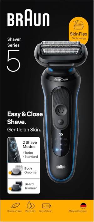 Braun Rasoio Elettrico Serie 5 Wet&Dry 3 Lame 52-B1650S Blu