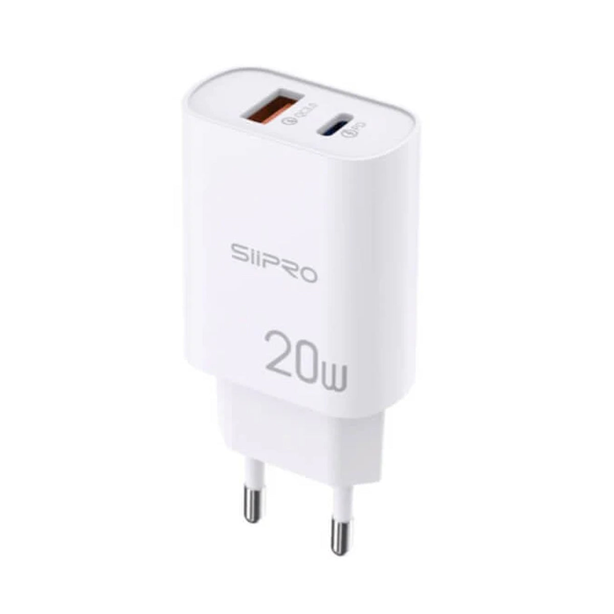 Caricabatteria 1x USB 1x USB Type-C 20W White + cavo USB C TO Lightning SIIPRO