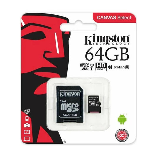 SD-MICRO KINGSTON 64GB CLASS 10 UHS-I 80MB/s + ADATTATORE Canvas