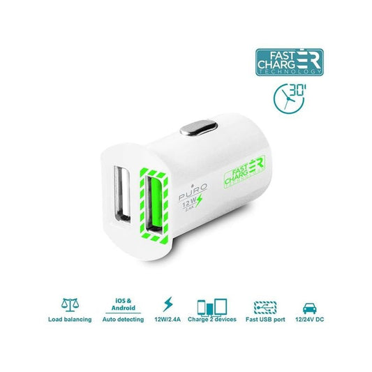 Caricatore da auto universale 'PURO' Mini Car Fast Charger, con doppia porta USB da 2,4 A