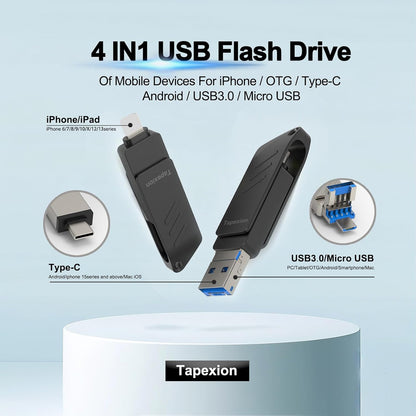 Chiavetta di memoria USB per iPhone 64 GB, disco rigido esterno per cellulare, chiavetta USB C 3.0, chiavetta USB, con protezione password, colore nero